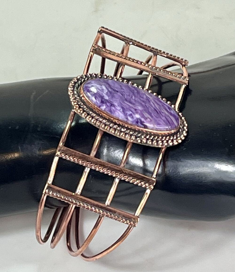 Southwestern Copper Purple Charoite Cuff Bracelet Handmade Adjustable Size NEW